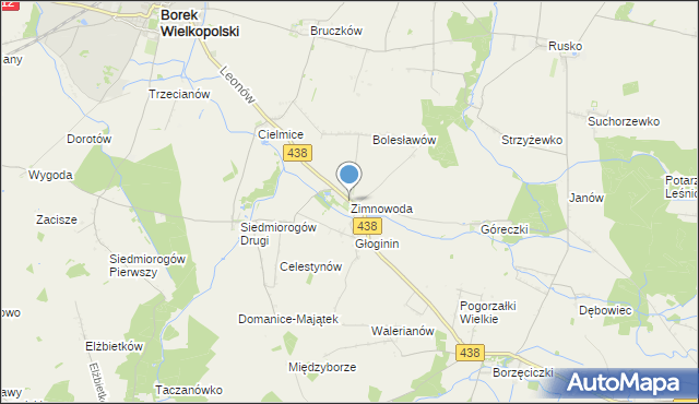 mapa Zimnowoda, Zimnowoda gmina Borek Wielkopolski na mapie Targeo